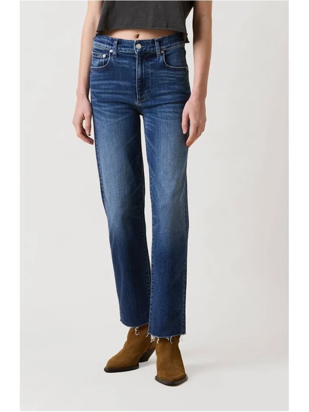 LE JEAN Sabine Ankle Straight Jeans Womens 25 Blue High Rise Minimal Clean Denim